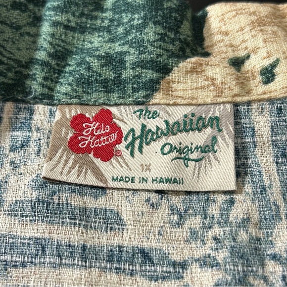 Hilo Hattie Button Down Sleeveless Shirt Women's Sz 1X Made In Hawaii Tan Green - Picture 3 of 6